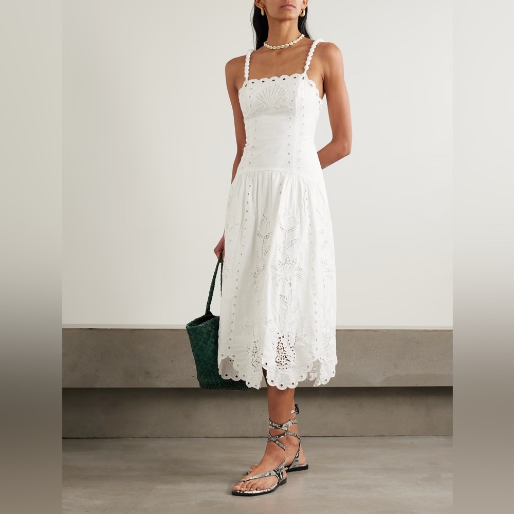 Farm Rio Richilieu Embroidered Linen-Blend Midi Dress- Engagement•Bridal•Wedding - Picture 4 of 17